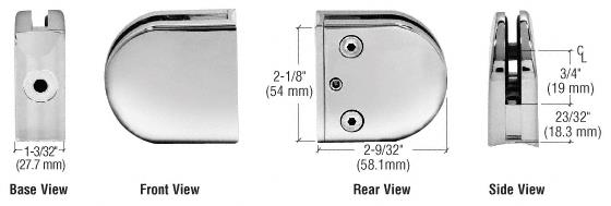 CRL Polished Stainless Z-Series Round Type 1-1/2" Radius Base Stainless Steel Clamp for 3/8" Glass