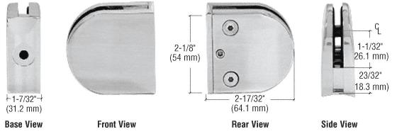 CRL Brushed Stainless Z-Series Round Type 1-1/2" Radius Base Stainless Steel Clamp for 1/2" Glass