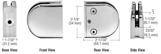 CRL Polished Stainless Z-Series Round Type 1-1/2" Radius Base Stainless Steel Clamp for 1/2" Glass
