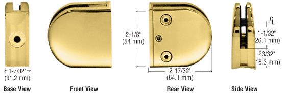 CRL Polished Brass Z-Series Round Type Radius Base Zinc Clamp for 1/2" Glass