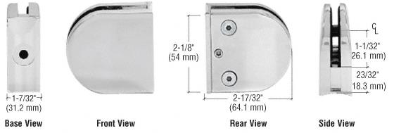 CRL Satin Chrome Z-Series Round Type Radius Base Zinc Clamp for 1/2" Glass