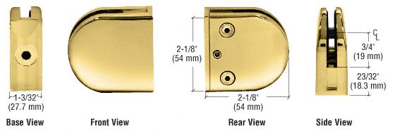 CRL Polished Brass Z-Series Round Type Flat Base Zinc Clamp for 3/8" Glass