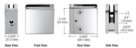 CRL Chrome Z-Series Square Type Radius Base Zinc Clamp for 3/8" Glass