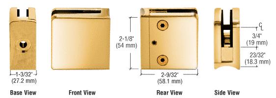 CRL Gold Plated Z-Series Square Type Radius Base Zinc Clamp for 3/8" Glass