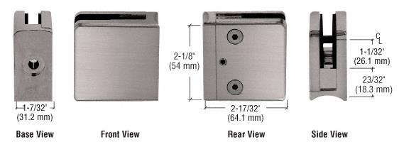 CRL Brushed Nickel Z-Series Square Type Radius Base Zinc Clamp for 1/2" Glass