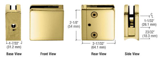 CRL Polished Brass Z-Series Square Type Radius Base Zinc Clamp for 1/2" Glass