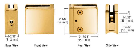 CRL Gold Plated Z-Series Square Type Radius Base Zinc Clamp for 1/2" Glass