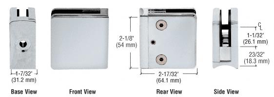 CRL Satin Chrome Z-Series Square Type Radius Base Zinc Clamp for 1/2" Glass