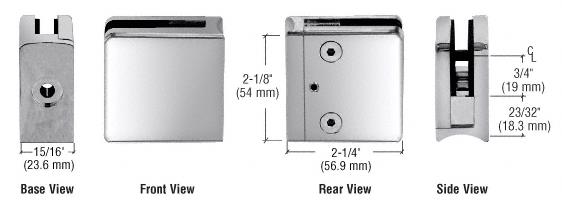 CRL Polished Stainless Z-Series Square Type Radius Base Stainless Steel Clamp for 1/4" and 5/16" Glass
