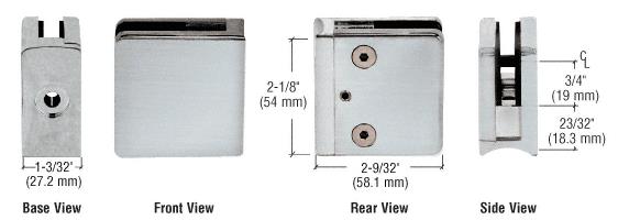 CRL Brushed Stainless Z-Series Square Type Radius Base Stainless Steel Clamp for 3/8" Glass