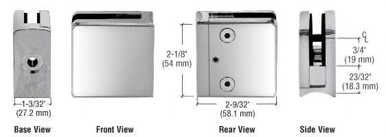 CRL Polished Stainless Z-Series Square Type Radius Base Stainless Steel Clamp for 3/8" Glass