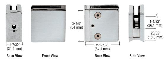 CRL Brushed Stainless Z-Series Square Type Radius Base Stainless Steel Clamp for 1/2" Glass