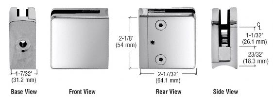 CRL Polished Stainless Z-Series Square Type Radius Base Stainless Steel Clamp for 1/2" Glass