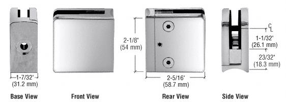 CRL 316 Polished Stainless Z-Series Radius Surface Mount Square Type Glass Clamps for 3/4" (19 mm) Glass