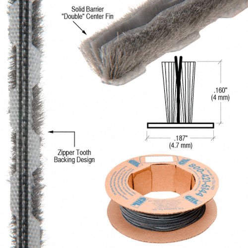 CRL Zipper Pile Weatherstrip 0.187" Backing - 0.160" Pile Height - 100' Roll