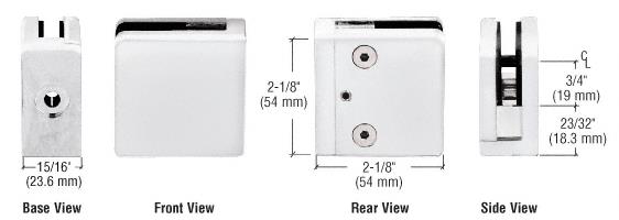 CRL White Z-Series Square Type Flat Base Zinc Clamp for 1/4" and 5/16" Glass