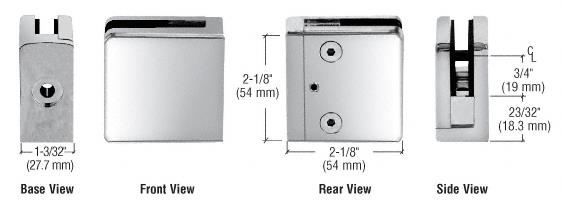 CRL Chrome Z-Series Square Type Flat Base Zinc Clamp for 3/8" Glass