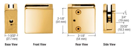CRL Gold Plated Z-Series Square Type Flat Base Zinc Clamp for 3/8" Glass