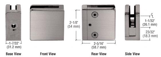 CRL Brushed Nickel Z-Series Square Type Flat Base Zinc Clamp for 1/2" Glass
