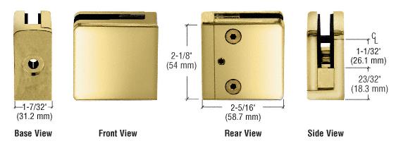 CRL Polished Brass Z-Series Square Type Flat Base Zinc Clamp for 1/2" Glass