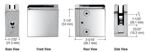 CRL Chrome Z-Series Square Type Flat Base Zinc Clamp for 1/2" Glass