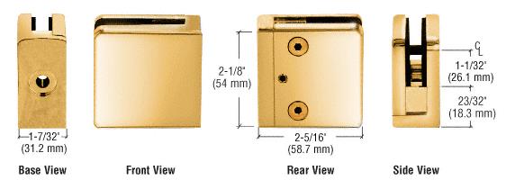 CRL Gold Plated Z-Series Square Type Flat Base Zinc Clamp for 1/2" Glass