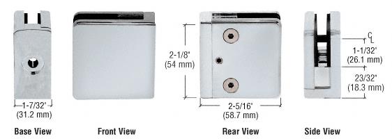 CRL Satin Chrome Z-Series Square Type Flat Base Zinc Clamp for 1/2" Glass