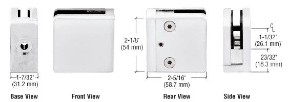 CRL White Z-Series Square Type Flat Base Zinc Clamp for 1/2" Glass