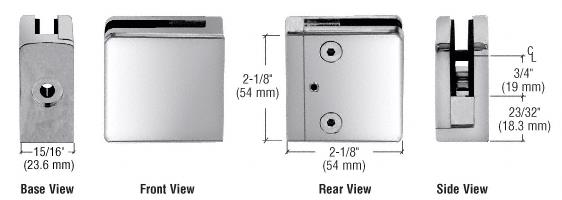CRL Polished Stainless Z-Series Square Type Flat Base Stainless Steel Clamp for 1/4" and 5/16" Glass