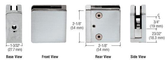 CRL Brushed Stainless Z-Series Square Type Flat Base Stainless Steel Clamp for 3/8" Glass