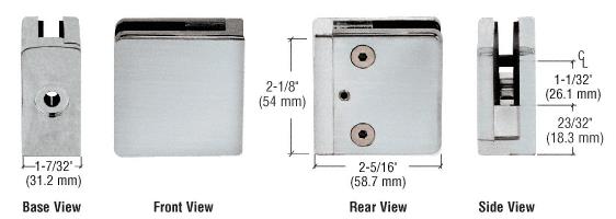 CRL Brushed Stainless Z-Series Square Type Flat Base Stainless Steel Clamp for 1/2" Glass