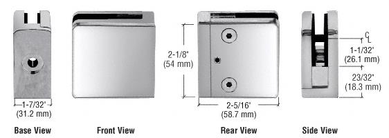 CRL Polished Stainless Z-Series Square Type Flat Base Stainless Steel Clamp for 1/2" Glass