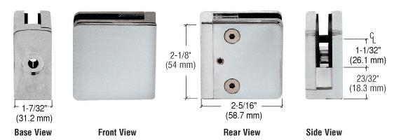 CRL 316 Brushed Stainless Z-Series Flat Surface Mount Square Type Glass Clamps for 3/4" (19 mm) Glass