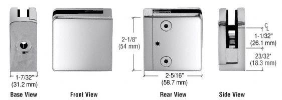 CRL 316 Polished Stainless Z-Series Flat Surface Mount Square Type Glass Clamps for 3/4" (19 mm) Glass