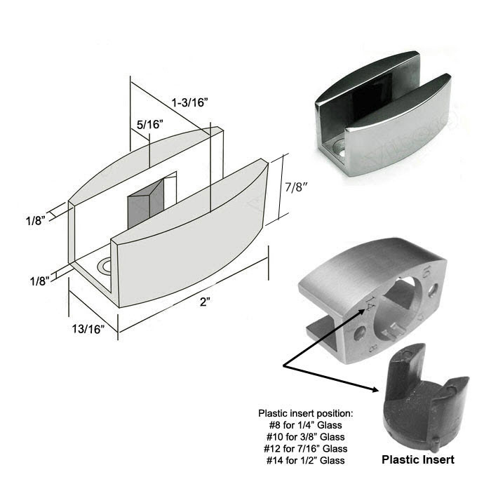 Gordon Glass&#174; Adjustable Stainless Steel Sliding Shower Door Bottom Guide from 1/4" to 1/2" thick Glass