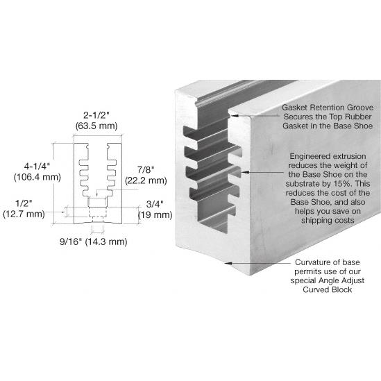 CRL B5A Series Hole Pattern "D" 12" (305 mm) C.T.C. Bottom Mount SurfaceMate Square Base Shoe - 10 ft Long