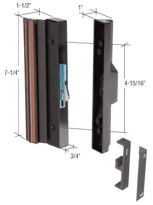 Sliding Glass Patio Door Handle, Hook Style, Surface Mount, 1-1/2" Standard Handle Profile, 4-15/16" Screw Holes, Black