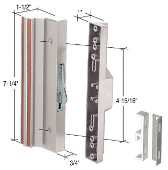 Sliding Glass Patio Door Handle, Hook Style, Surface Mount, 1-1/2" Standard Handle Profile, 4-15/16" Screw Holes, Aluminum
