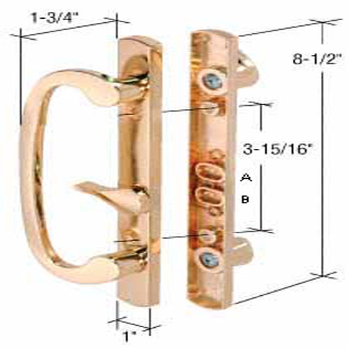 CRL Brass Plated 8-1/2" Mortise-Style Patio Handle Set. 3-15/16" Screw Holes