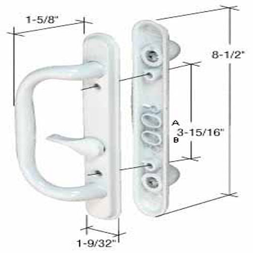 CRL Sliding Glass Patio Door Handle, Mortise Style, 3-15/16" Screw Holes, White Die Cast - DISCONTINUED