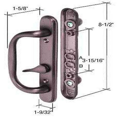 CRL Sliding Glass Patio Door Handle, Mortise Style, 3-15/16" Screw Holes, Bronze Die Cast