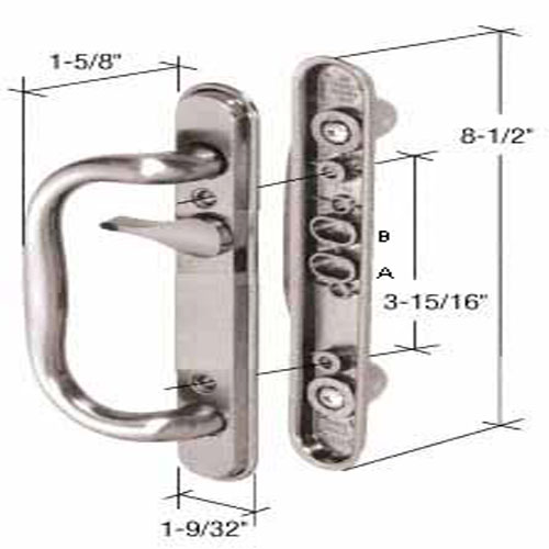 CRL Sliding Glass Patio Door Handle, Mortise Style, 3-15/16" Screw Holes, Satin Nickel