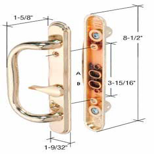 CRL Sliding Glass Patio Door Handle, Mortise Style, 3-15/16" Screw Holes, Brass Die Cast