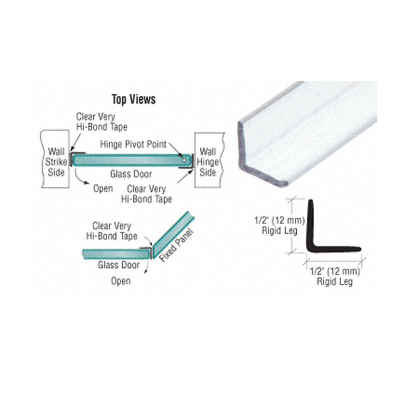 CRL Multi-Purpose Polycarbonate Clear L-shape Angle Jamb with Pre-Applied Tape for 1/4" to 1/2" Glass - 95 in long
