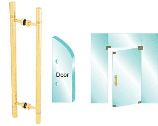 CRL Polished Brass PVD Plated 25" Glass Mounted Laddy Style Pull Handle with Undercut Accent Rings
