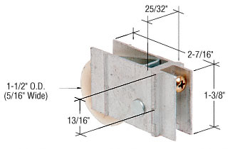 1-1/2" Nylon Ball Bearing Sliding Glass Door Roller with 25/32" Wide Extruded Adjustable Housing