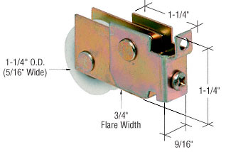 CRL 1-1/4" Nylon Ball Bearing Sliding Glass Door Roller with 9/16" Wide Housing for King Mirror Doors - Package