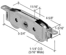1-1/4" Tandem Steel Ball Bearing Sliding Glass Door Roller with 11/16" Wide Housing - Package