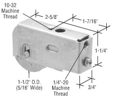 CRL 1-1/2" Stainless Steel Sliding Glass Door Roller with 3/4" Wide Housing for Daryl and Patio Magic Doors - Package