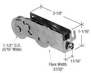CRL 1-1/2" Tandem Stainless Steel Ball Bearing Sliding Glass Door Roller With 11/16" Wide Housing for Pacific Doors - Package